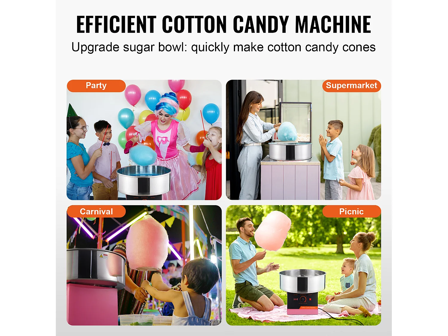 Máquina de Algodón de Azúcar Comercial SucceBuy, Máquina de Algodón de Azúcar 1000 W, Rosa