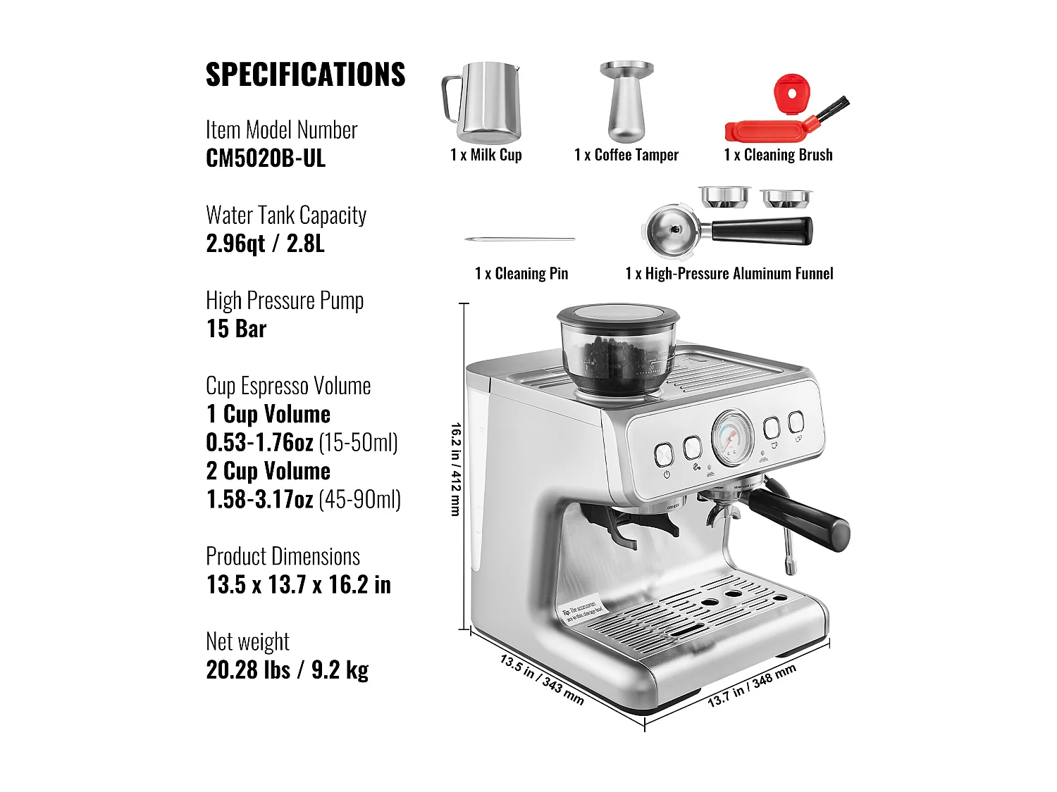 Machines à café SucceBuy Machine Expresso  avec Broyeur 15 Bars Semi-Automatique