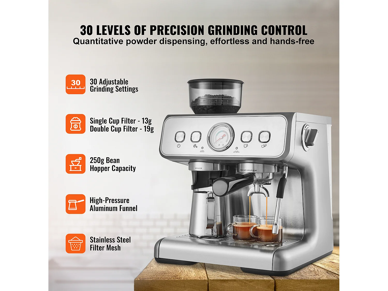 Machines à café SucceBuy Machine Expresso  avec Broyeur 15 Bars Semi-Automatique