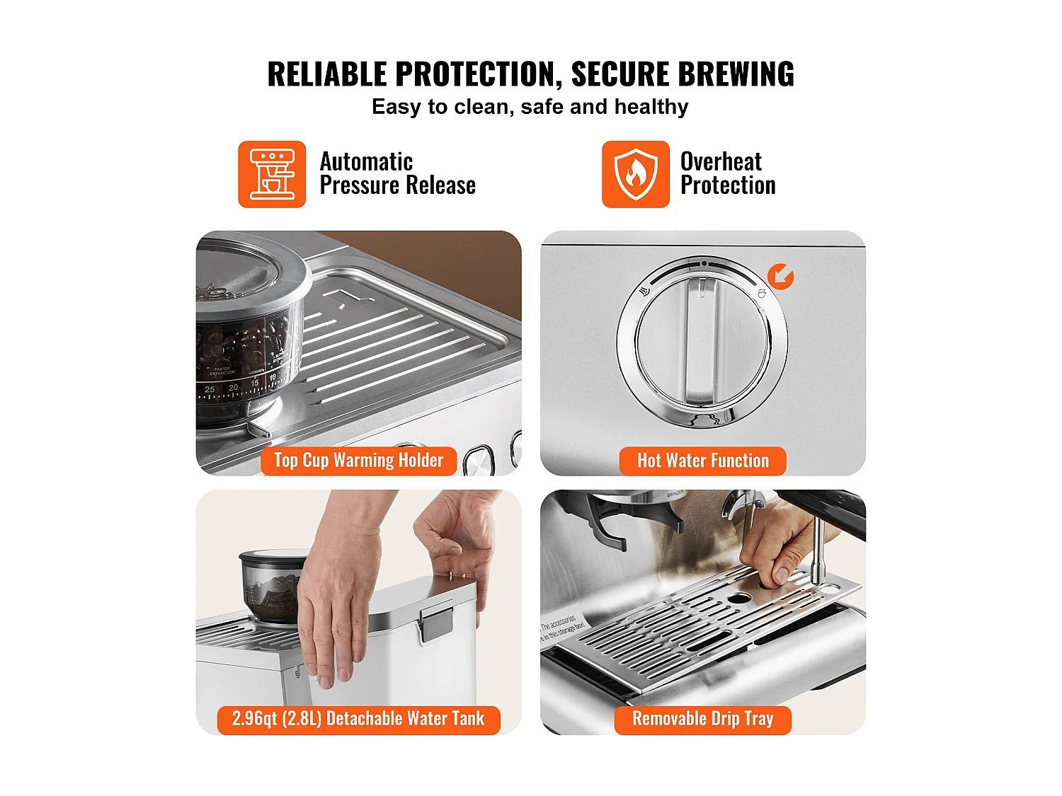 Machines à café SucceBuy Machine Expresso  avec Broyeur 15 Bars Semi-Automatique