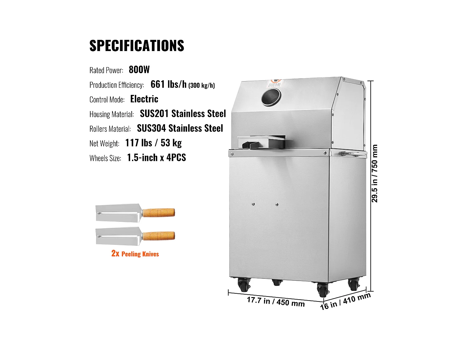 Extracteur de Jus de Canne à Sucre électrique SucceBuy 800 W, Rendement de 300kg/h, 4 Rouleaux, Grand 6.1cm