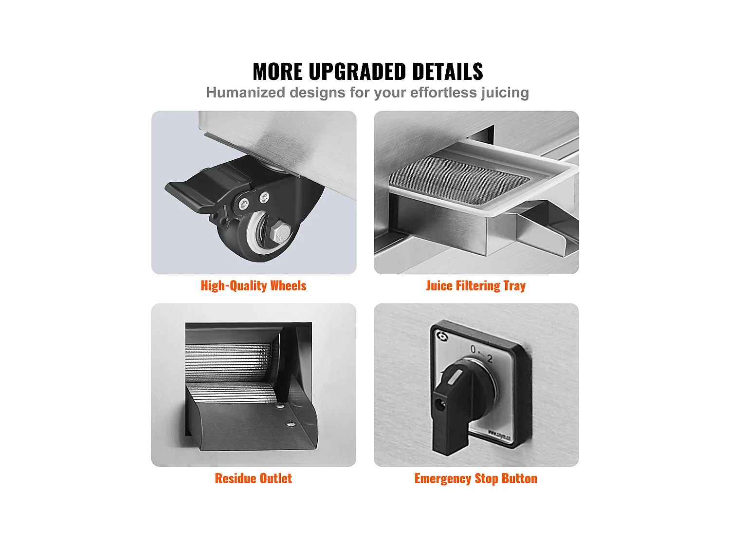 Extracteur de Jus de Canne à Sucre électrique SucceBuy 800 W, Rendement de 300kg/h, 4 Rouleaux, Grand 6.1cm