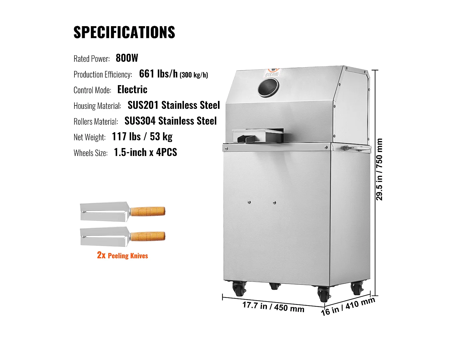 Extracteur de Jus de Canne à Sucre électrique SucceBuy 800 W, Rendement de 300kg/h, 4 Rouleaux, Grand 6.1cm