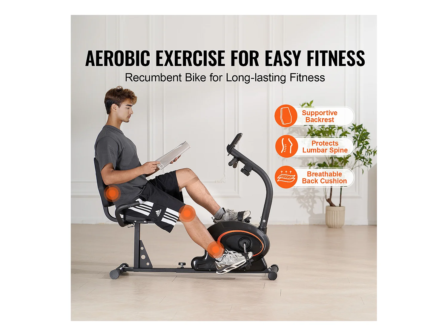 Vélo d'Appartement, SucceBuy Vélo d'Exercice Couché Adulte Senior Fit Vélo Stationnaire à Résistance Magnétique