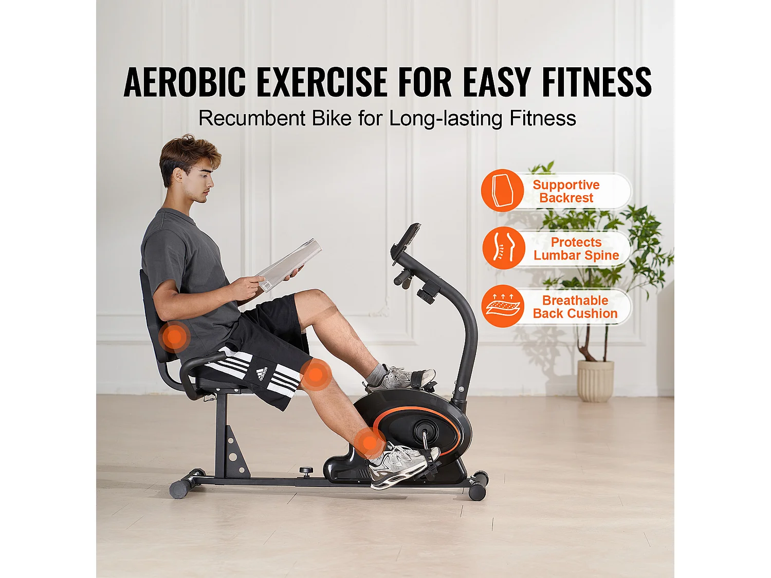 Vélo d'Appartement, SucceBuy Vélo d'Exercice Couché Adulte Senior Fit Vélo Stationnaire à Résistance Magnétique