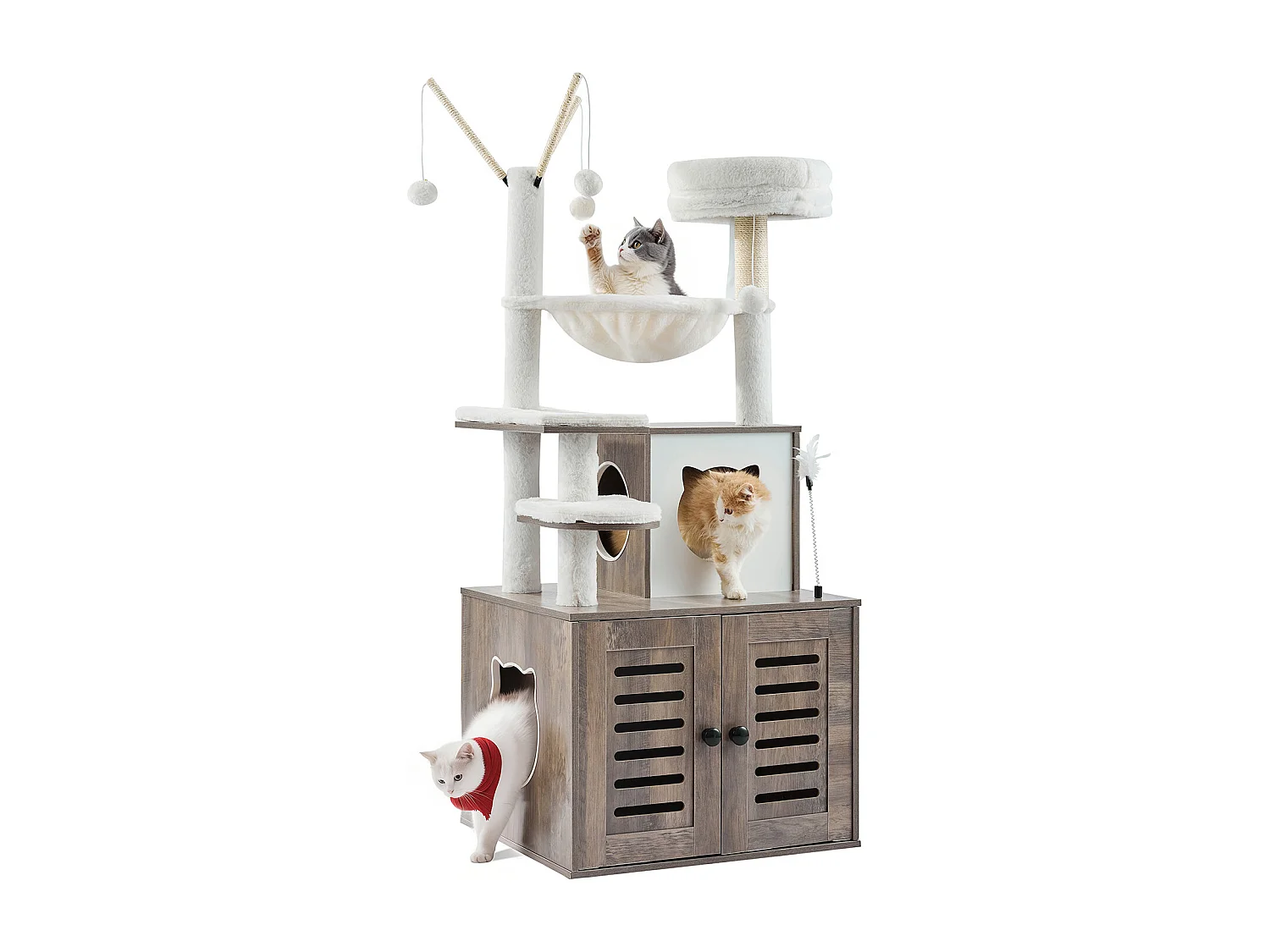 Arbre à Chats, SucceBuy Grand Arbre à Chat, Bac à Litière 2 en 1, Tour de Jeu d'Intérieur pour Chat
