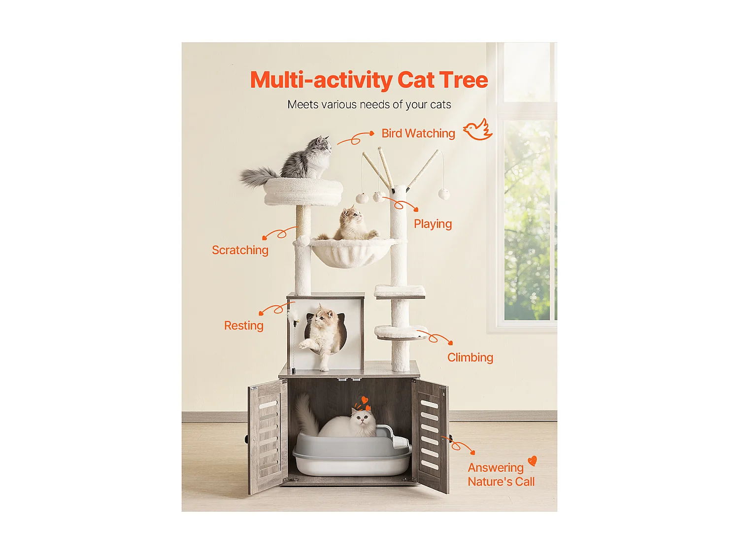 Arbre à Chats, SucceBuy Grand Arbre à Chat, Bac à Litière 2 en 1, Tour de Jeu d'Intérieur pour Chat