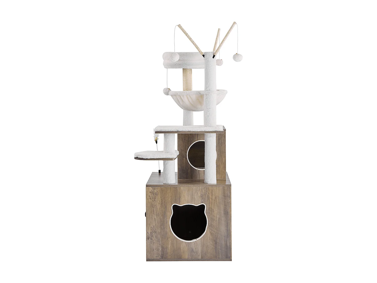 Arbre à Chats, SucceBuy Grand Arbre à Chat, Bac à Litière 2 en 1, Tour de Jeu d'Intérieur pour Chat