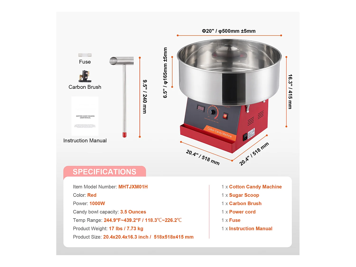 Machine à Barbe à Papa Commerciale SucceBuy, Machine à Barbe à Papa 1000 W, Rouge