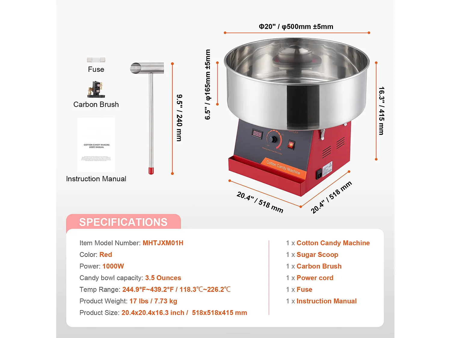Machine à Barbe à Papa Commerciale SucceBuy, Machine à Barbe à Papa 1000 W, Rouge