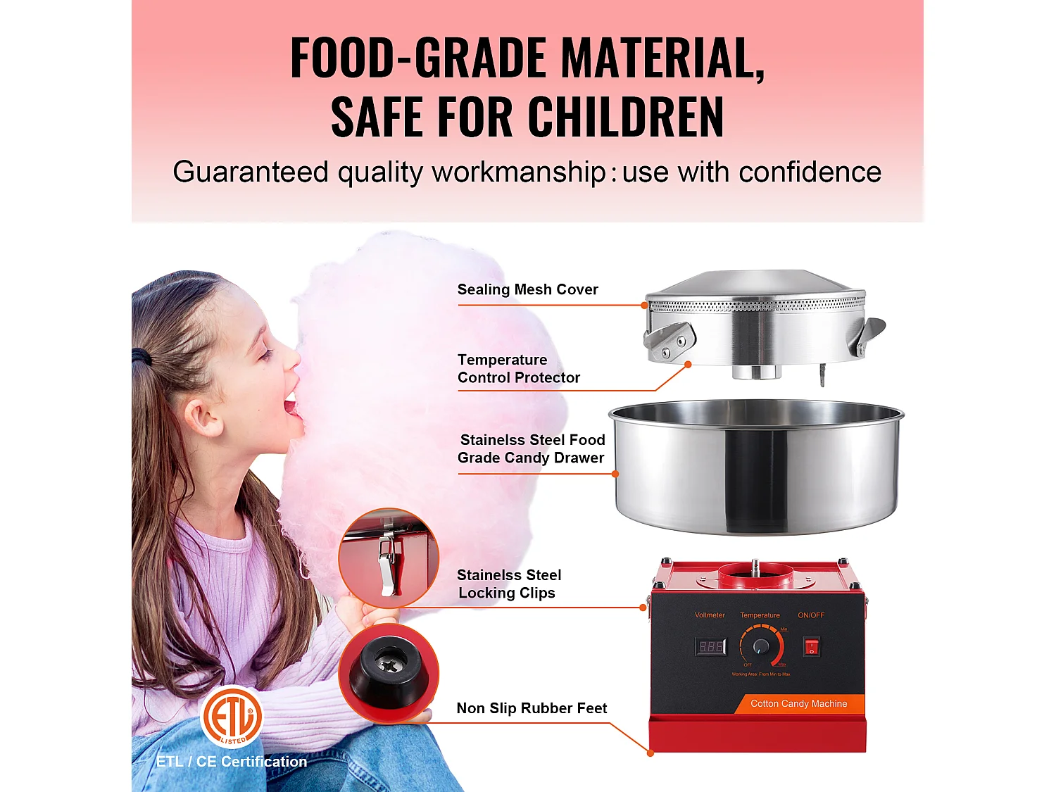 Machine à Barbe à Papa Commerciale SucceBuy, Machine à Barbe à Papa 1000 W, Rouge