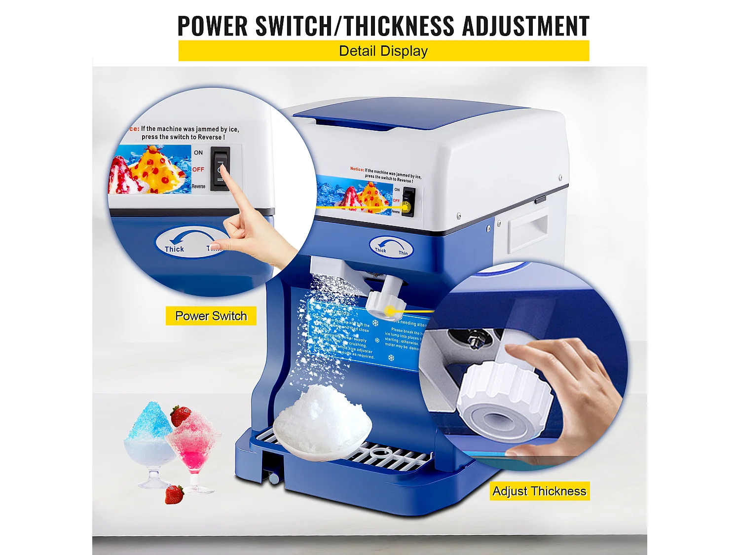 Machine à Glaçons SucceBuy Machine à Cônes de Neige 250 W 265 LBS/H Broyeur à Glace Réglable pour Usage Domestique