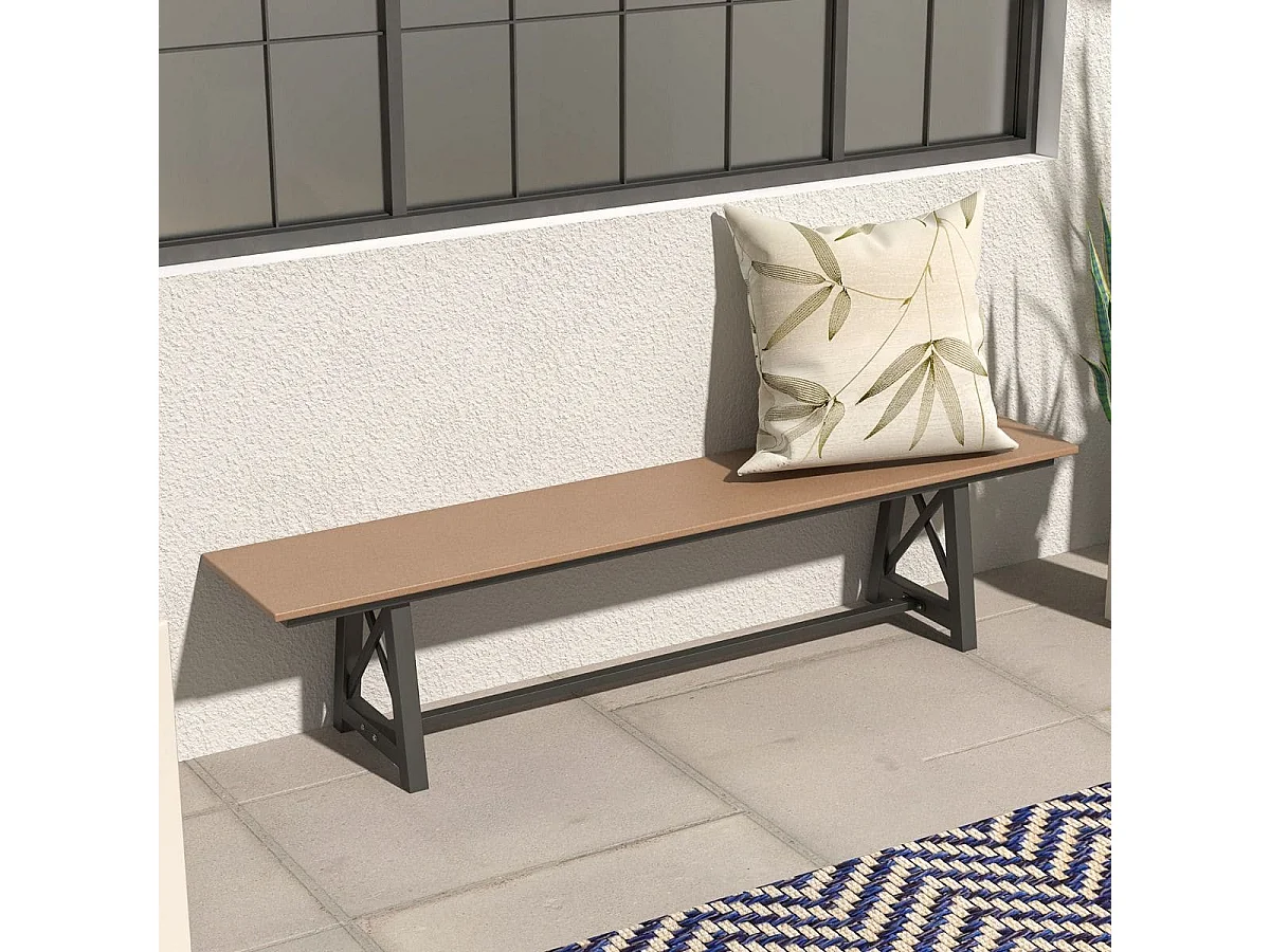 Banc d'Extérieur en HDPE pour 3 à 4 Personnes Cadre en Métal Banc de Patio Sans Dossier de 183 cm Capacité de 500 Kg Marron