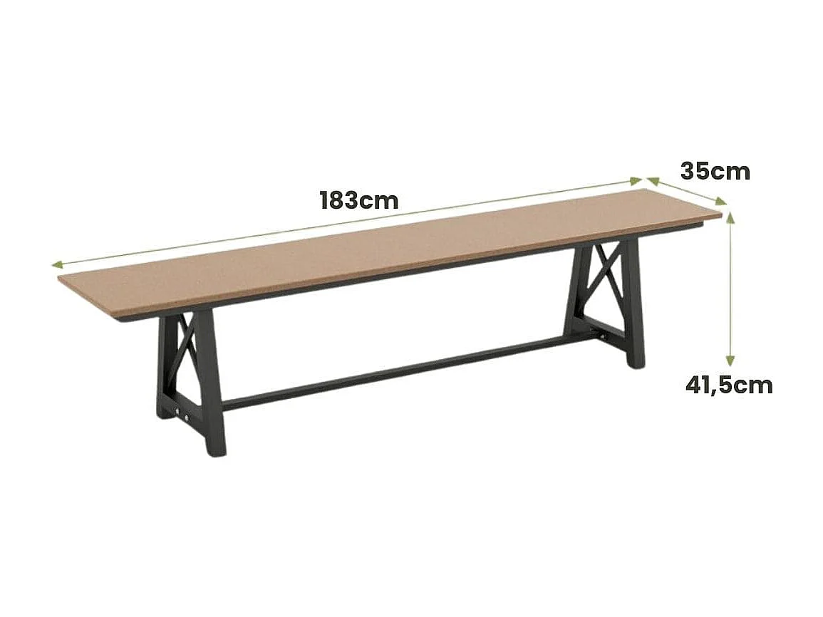 Banc d'Extérieur en HDPE pour 3 à 4 Personnes Cadre en Métal Banc de Patio Sans Dossier de 183 cm Capacité de 500 Kg Marron