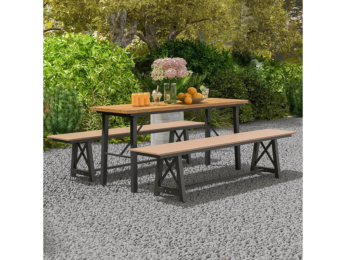 Banc d'Extérieur en HDPE pour 3 à 4 Personnes Cadre en Métal Banc de Patio Sans Dossier de 183 cm Capacité de 500 Kg Marron