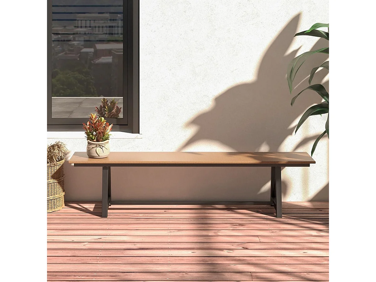 Banc d'Extérieur en HDPE pour 3 à 4 Personnes Cadre en Métal Banc de Patio Sans Dossier de 183 cm Capacité de 500 Kg Marron