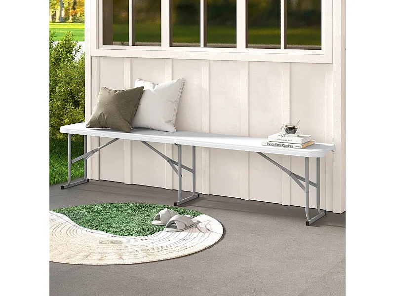 Panca pieghevole in plastica 182 cm per interni ed esterni, Sedia da picnic portatile con piano HDPE Bianco