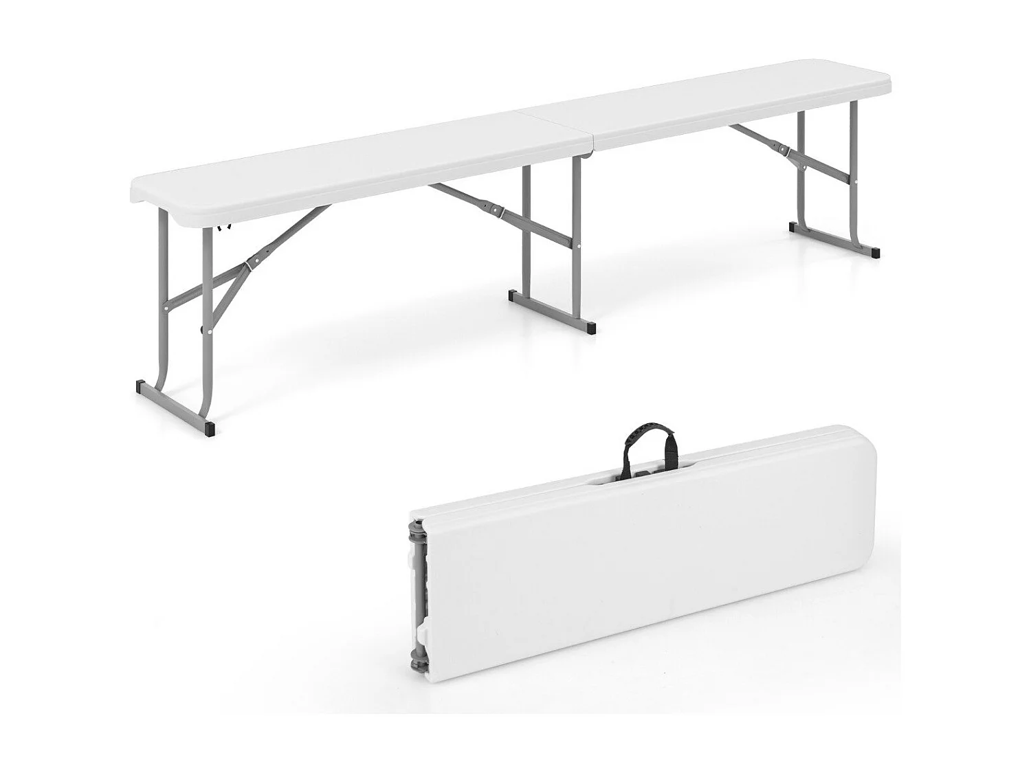 Bierbank klappbar 182 x 27,5 x 43 cm Klappbank aus Kunststoff Bierzeltbank mit Tragegriff Weiß