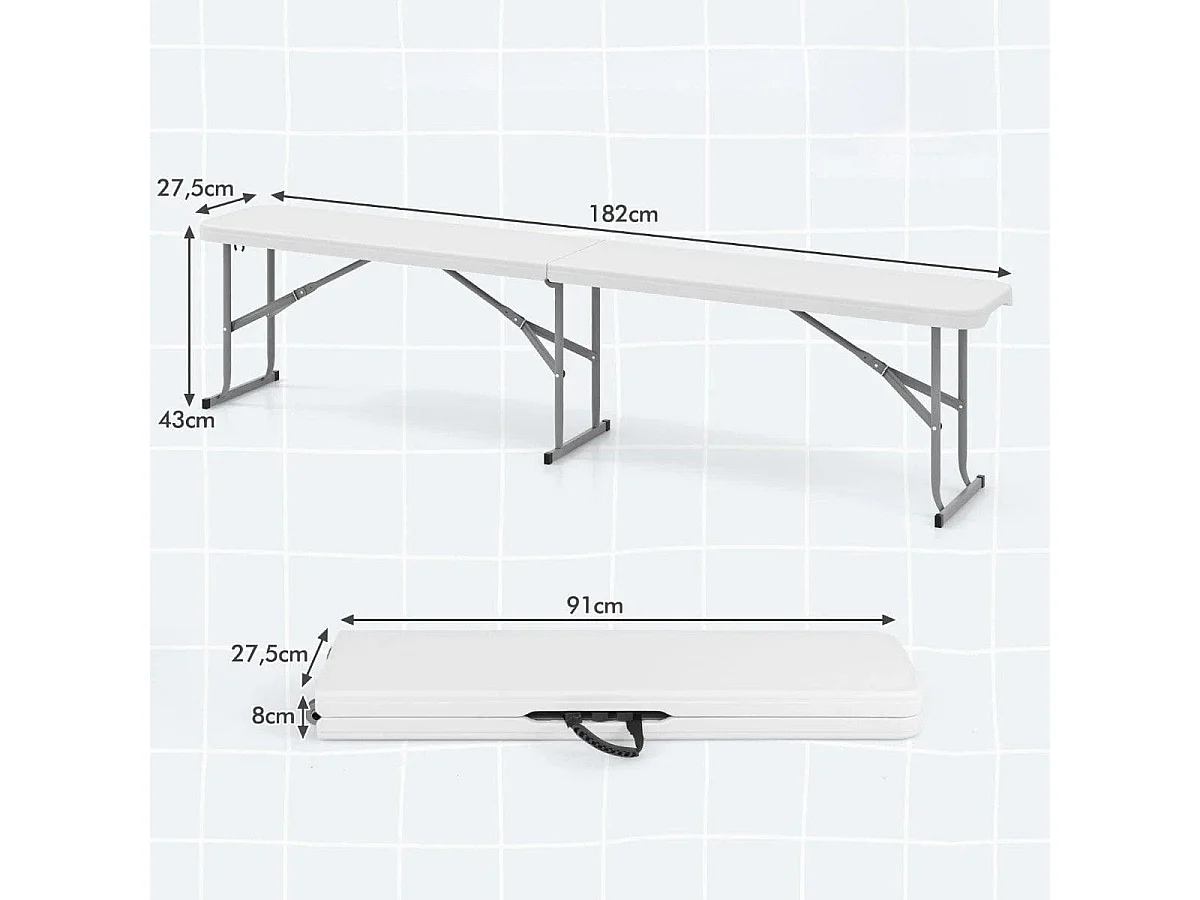 Bierbank klappbar 182 x 27,5 x 43 cm Klappbank aus Kunststoff Bierzeltbank mit Tragegriff Weiß