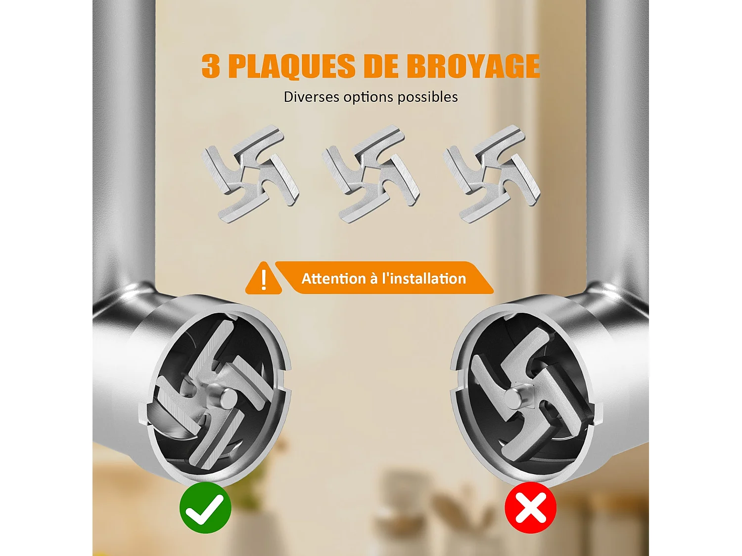 STANEW Hachoir à viande électrique, 4 en 1, avec 3 plaques de broyage en acier inoxydable (4 mm, 8 mm, ventilateur) et 3 lames, 3500 Watt