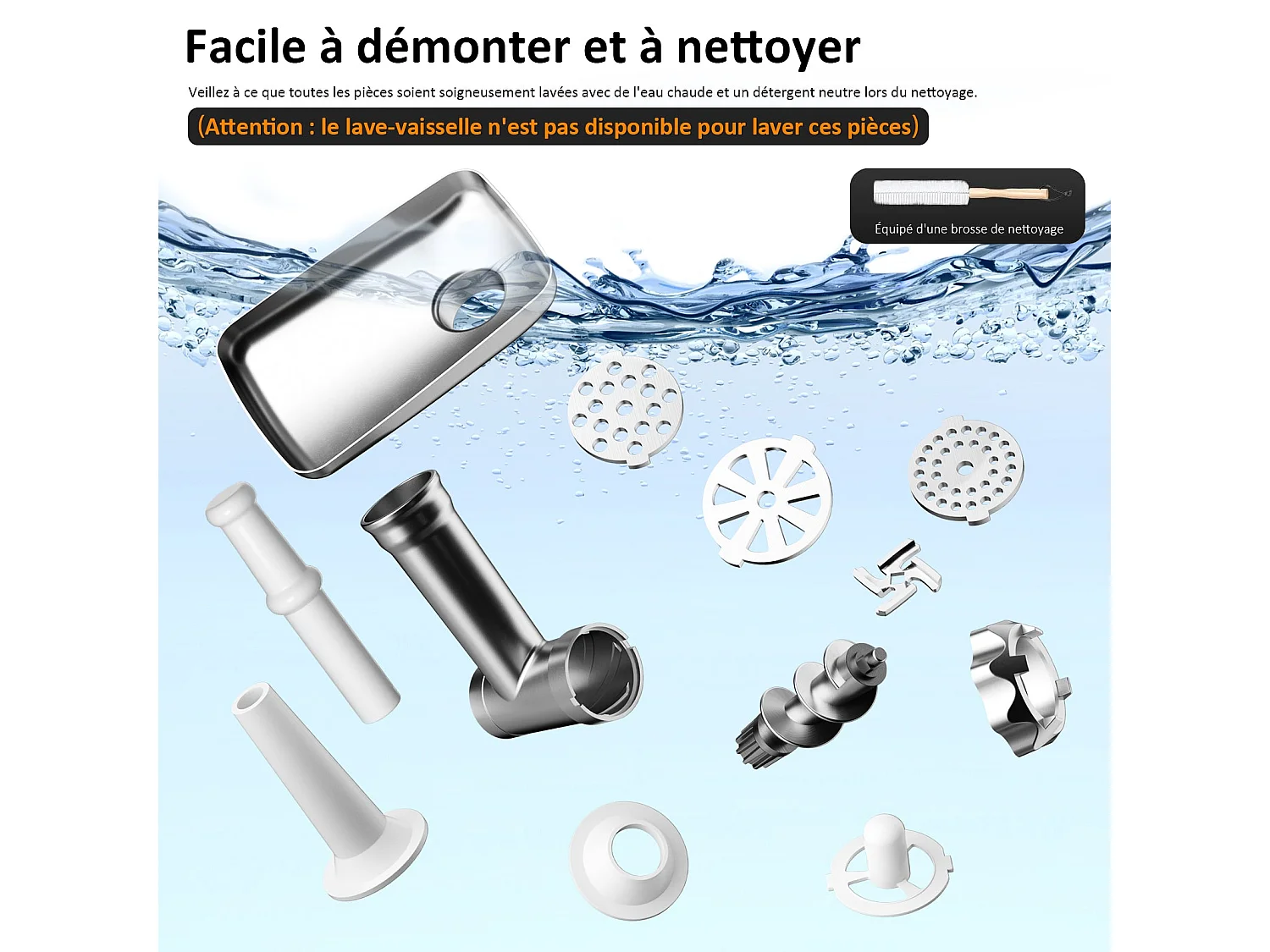 Hachoir à viande électrique, 4 en 1, avec 3 plaques de broyage en acier inoxydable (4 mm, 8 mm, ventilateur) et 3 lames, 3500 Watt