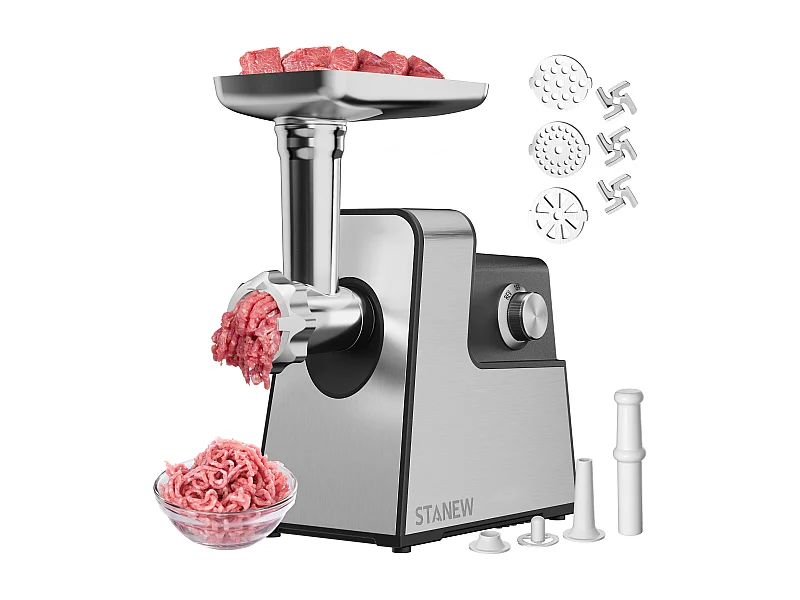 Hachoir à viande électrique, 4 en 1, avec 3 plaques de broyage en acier inoxydable (4 mm, 8 mm, ventilateur) et 3 lames, 3500 Watt