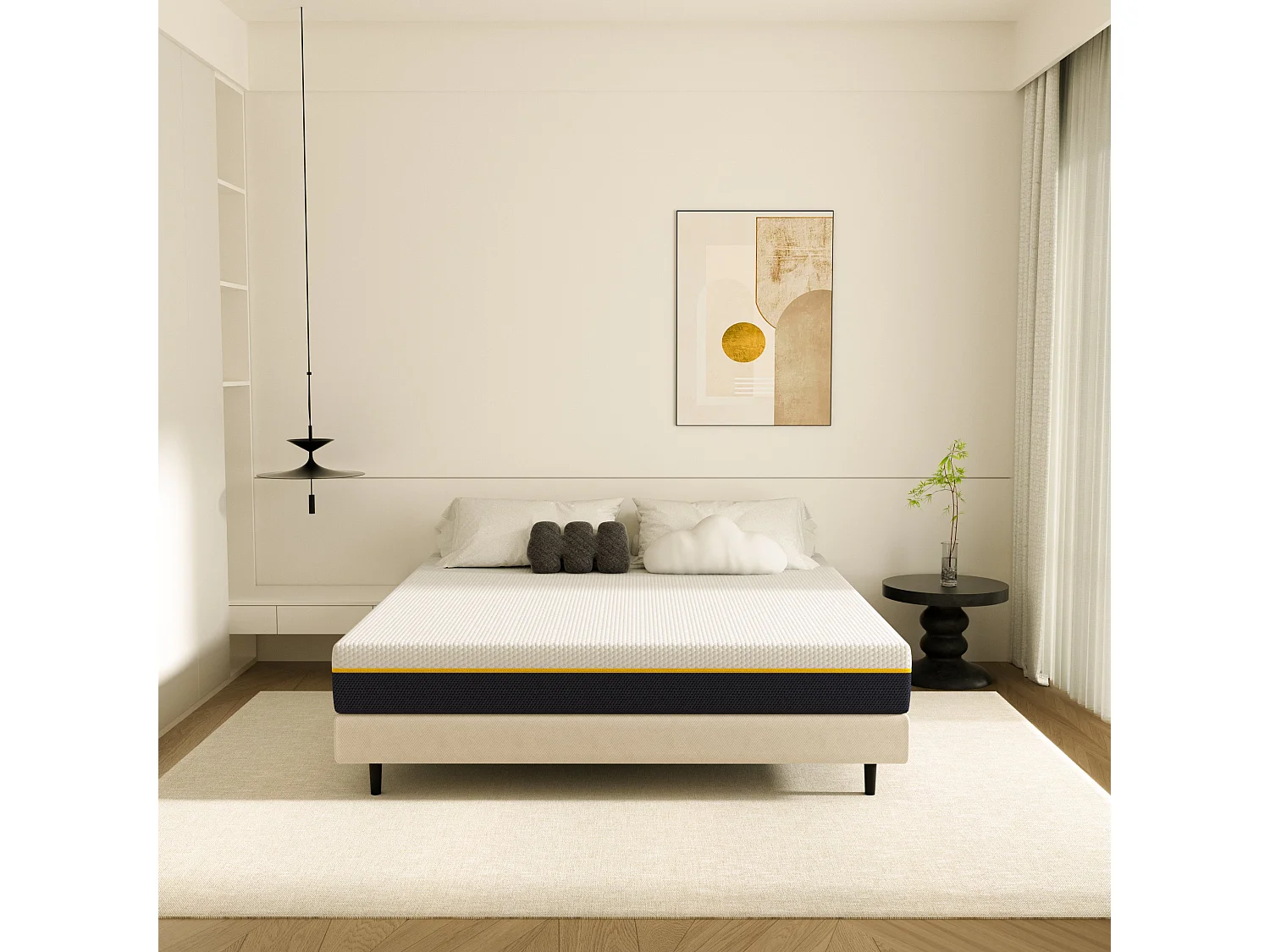 Matelas double pour adultes, 140 x 190 cm, épaisseur 17 cm (mousse à mémoire de forme + fibres de charbon de bambou)