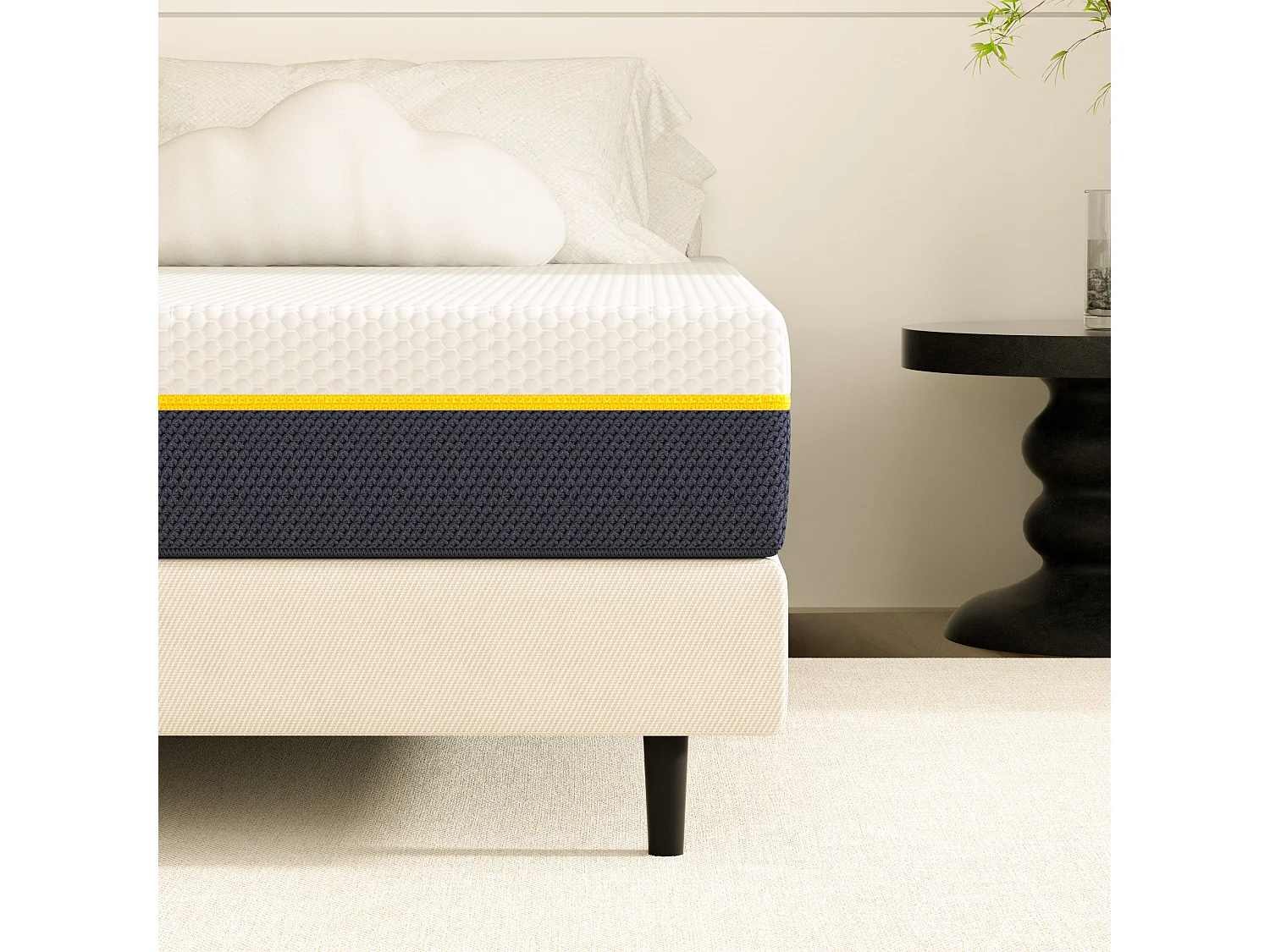 Matelas double pour adultes, 140 x 190 cm, épaisseur 17 cm (mousse à mémoire de forme + fibres de charbon de bambou)