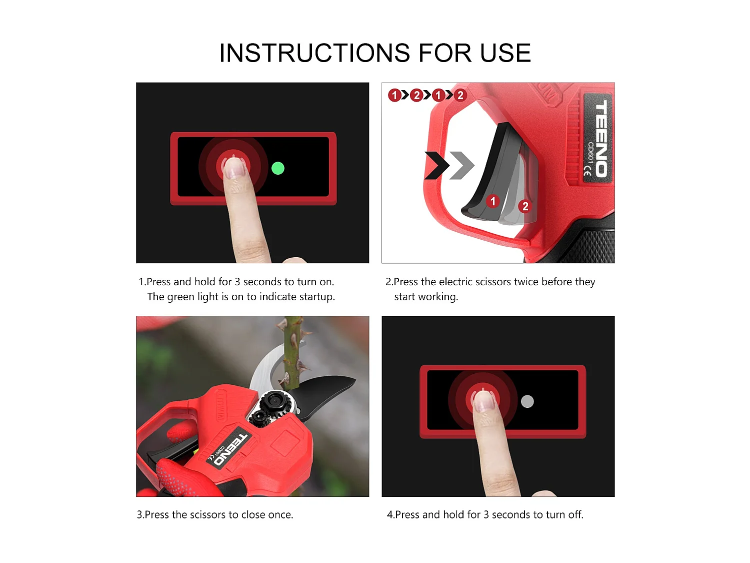 Elagueuse électrique rechargeable sans balais, 2 batteries 2000mAh, lames de rechange X 2