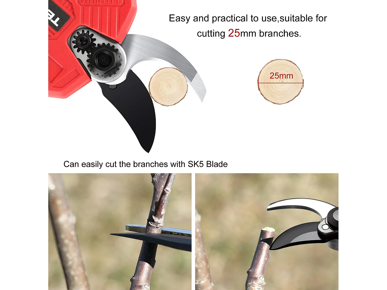 Elagueuse électrique rechargeable sans balais, 2 batteries 2000mAh, lames de rechange X 2