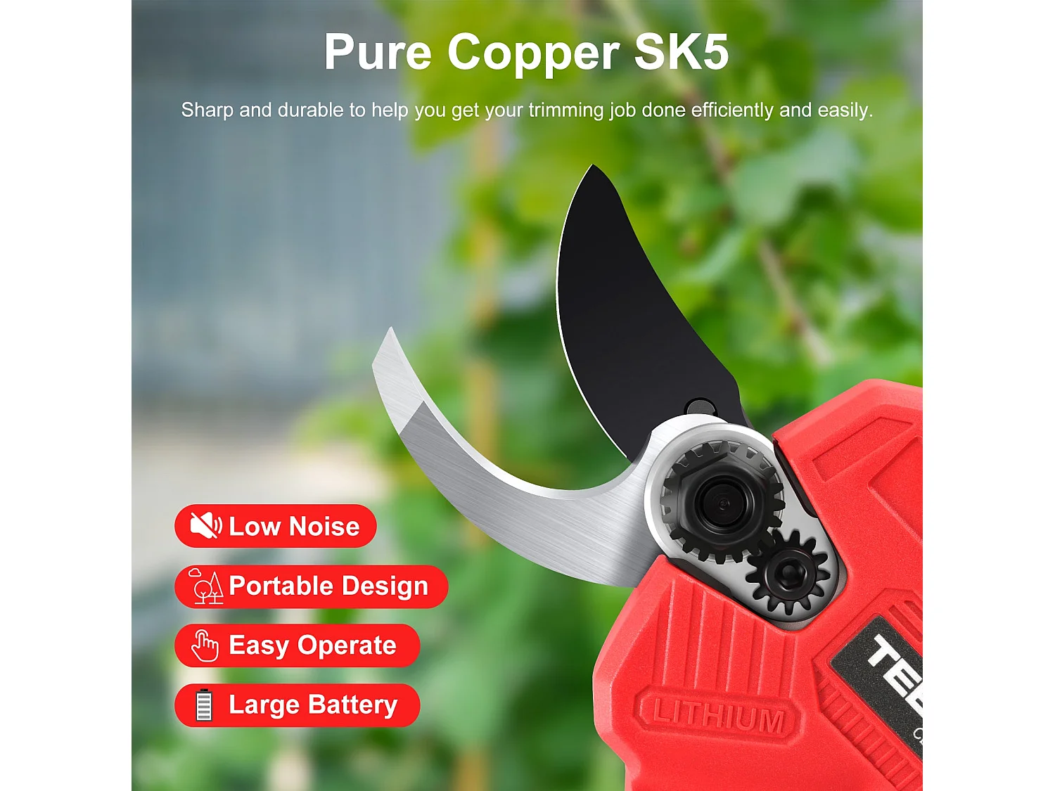 Elagueuse électrique rechargeable sans balais, 2 batteries 2000mAh, lames de rechange X 2