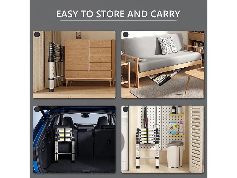 Échelle Télescopique 3,2M en Aluminium Bricolage Pliable, Charge Maximale 150kg