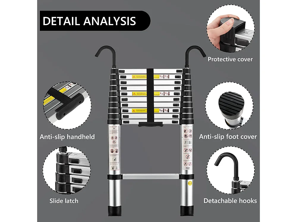 Échelle Télescopique 3,2M en Aluminium Bricolage Pliable, Charge Maximale 150kg