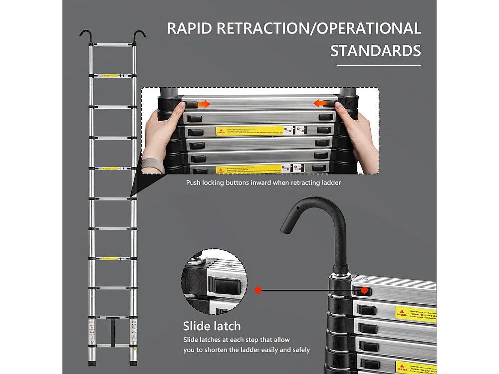 Échelle Télescopique 3,2M en Aluminium Bricolage Pliable, Charge Maximale 150kg