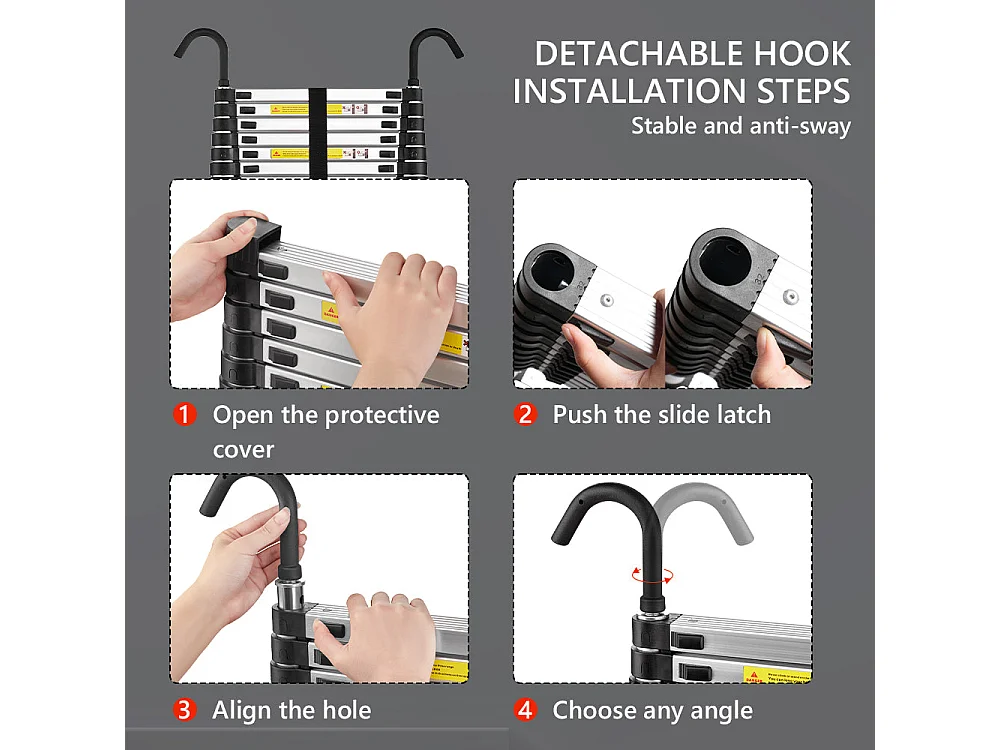 Échelle Télescopique 3,2M en Aluminium Bricolage Pliable, Charge Maximale 150kg