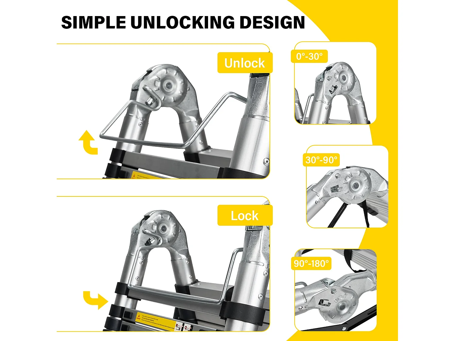 Échelle télescopique pliante 2 en 1 3,8 m (1,9 + 1,9), aluminium, capacité de charge 150 kg, argent