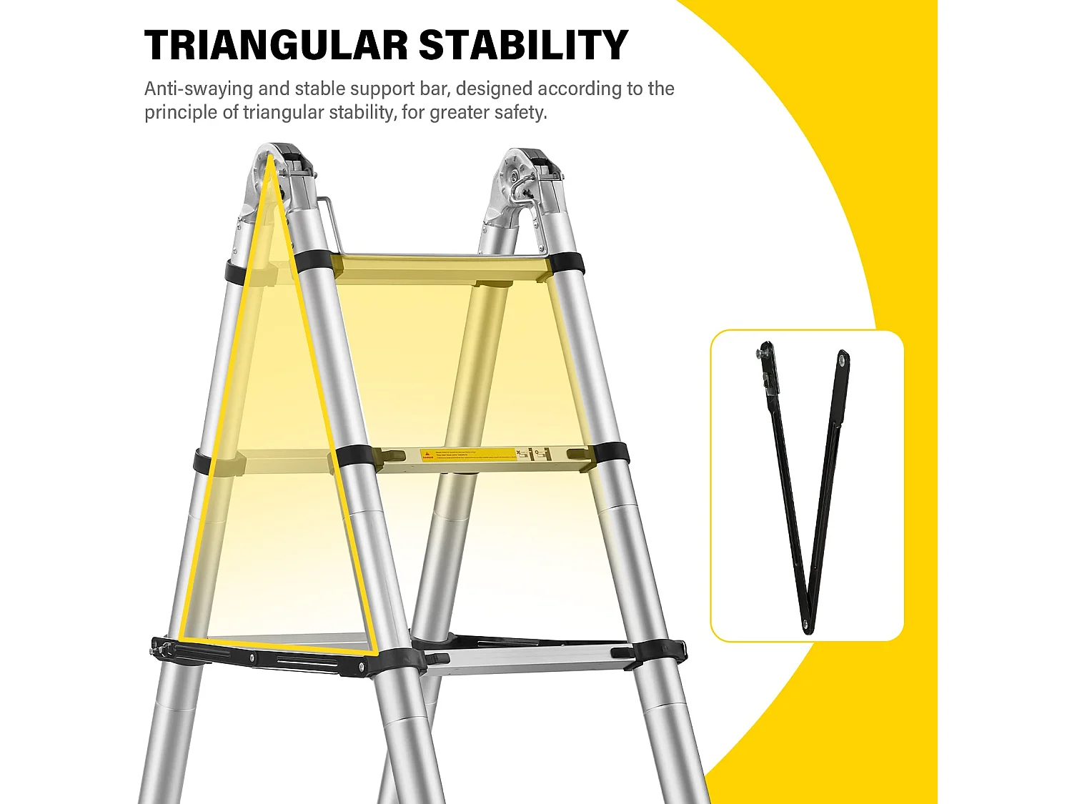 Échelle télescopique pliante 2 en 1 3,8 m (1,9 + 1,9), aluminium, capacité de charge 150 kg, argent