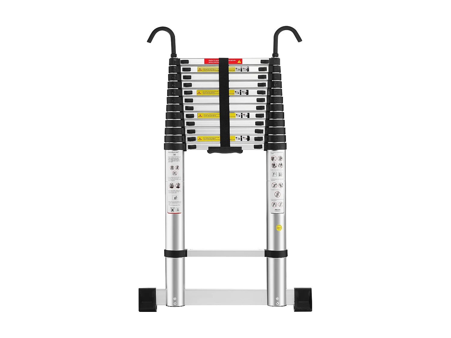 Échelle télescopique de 5 mètres, échelle pliable en aluminium avec barre stabilisatrice, crochets et capacité de charge de 150 kg.