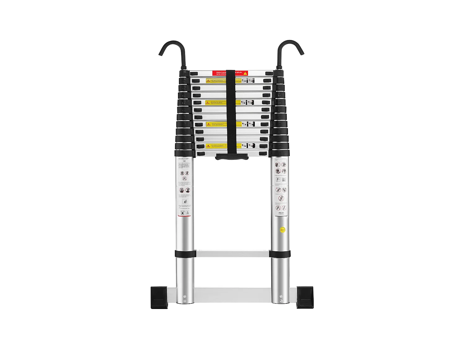 Échelle télescopique de 5 mètres, échelle pliable en aluminium avec barre stabilisatrice, crochets et capacité de charge de 150 kg.