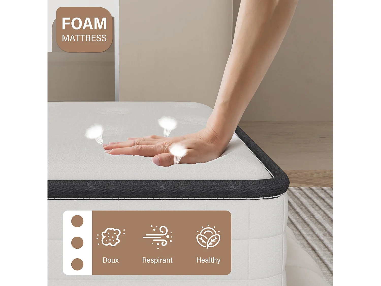 Matelas mousse 90x200cm, mousse Confort ferme Epaisseur 22 cm