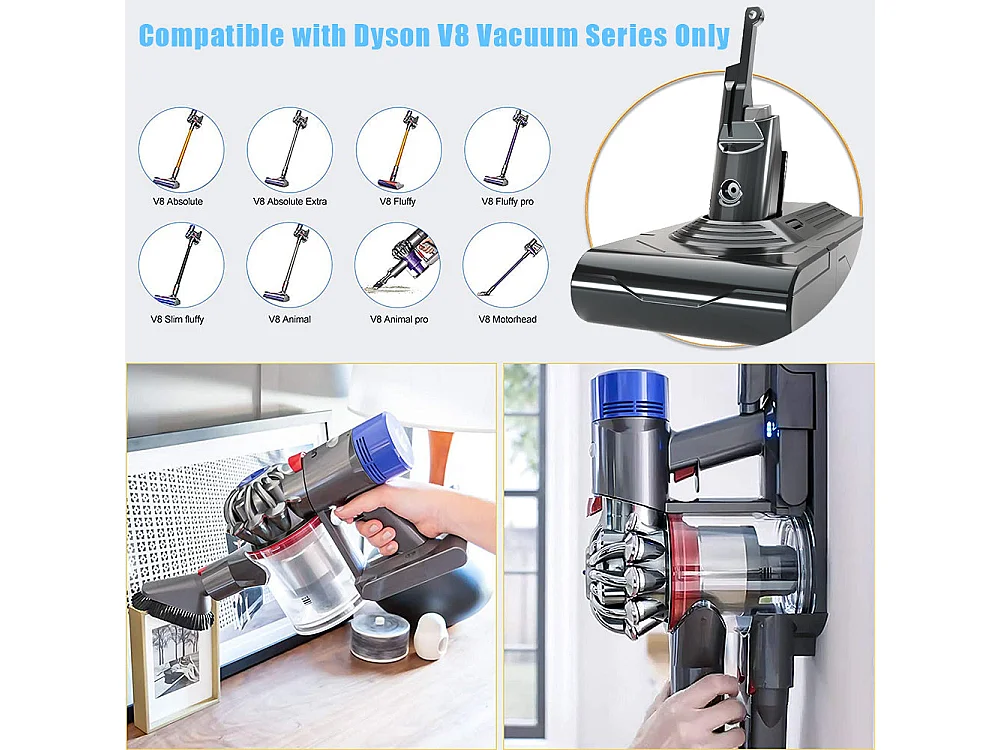 Batterie pour Dyson aspirateurs V8 SV10, avec 2 Filtres