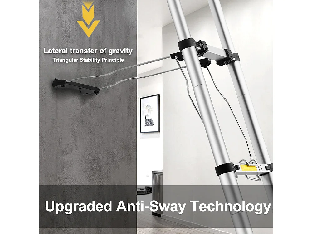 Échelle télescopique pliable de 5 m avec stabilisateur d'échelle, échelle télescopique en aluminium avec barre stabilisatrice et crochets amovibles