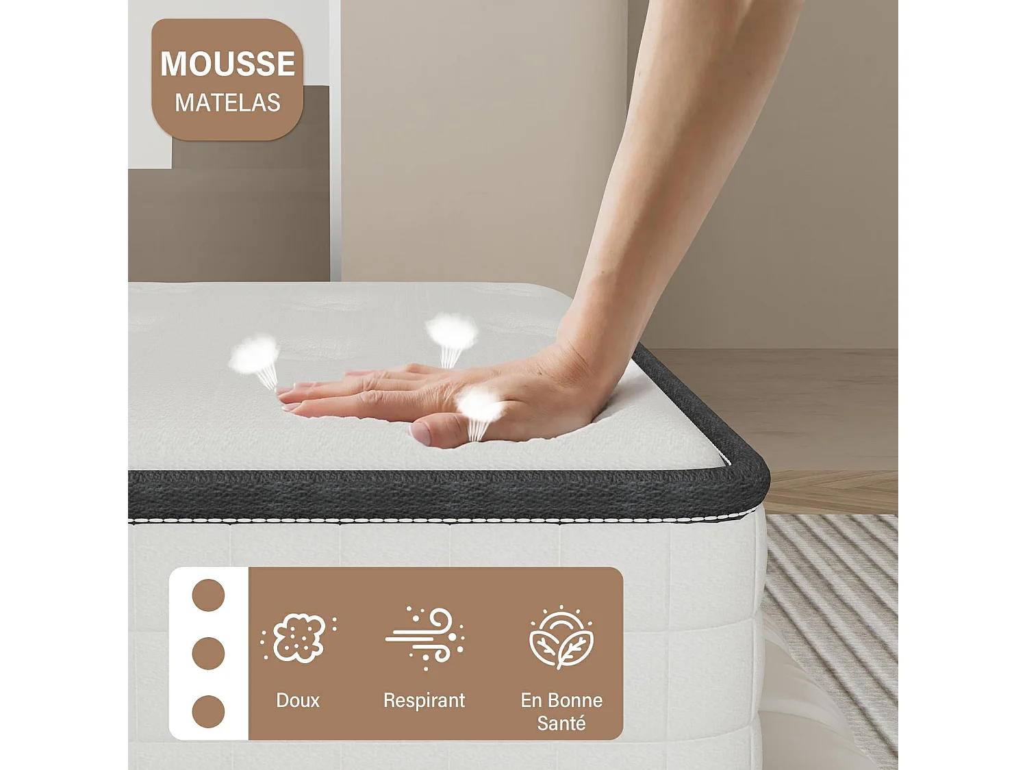 Matelas en Mousse à Mémoire de Forme 90x190 cm, 25 cm Épaisseur