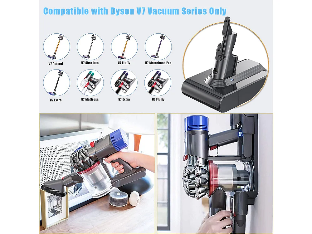 Batterie pour Dyson Aspirateurs V7 SV11, 4600mAh, avec 2 Filtres