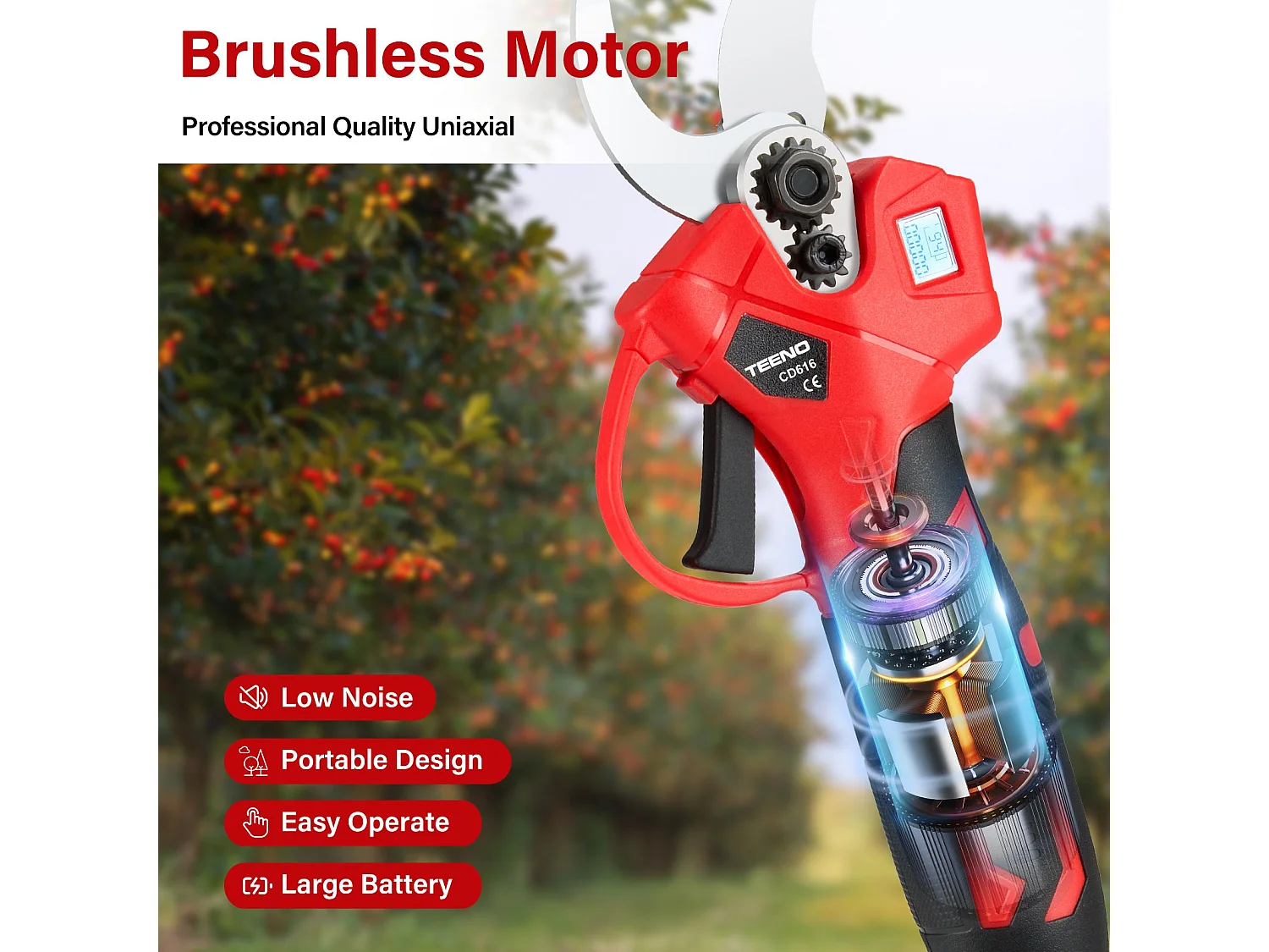 Sécateur électrique sur fil brushless 30mm avec LCD, 2 * 2000mAh Batteries