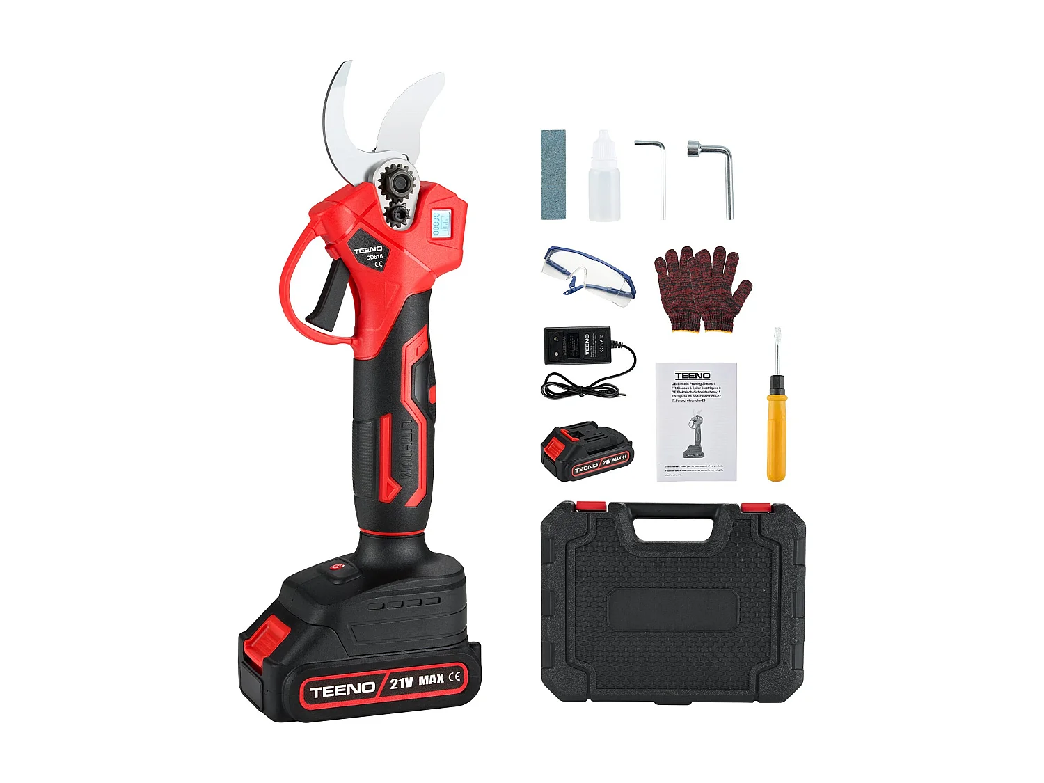 Elektrische Heggensnoeischaar op Netstroom Borstelloos 30mm met LCD, 2 * 2000mAh Accu's