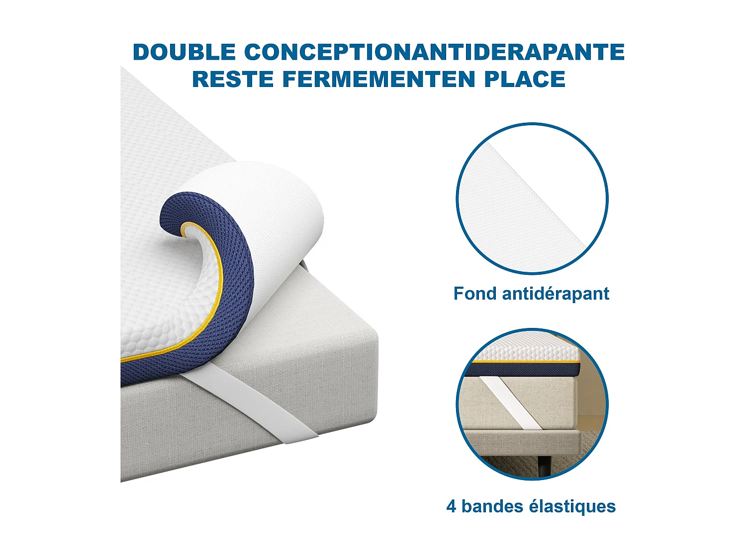 Matelas de 7,5 cm d'épaisseur, 160 x 200 cm, mousse à mémoire de forme, ergonomique, lavable