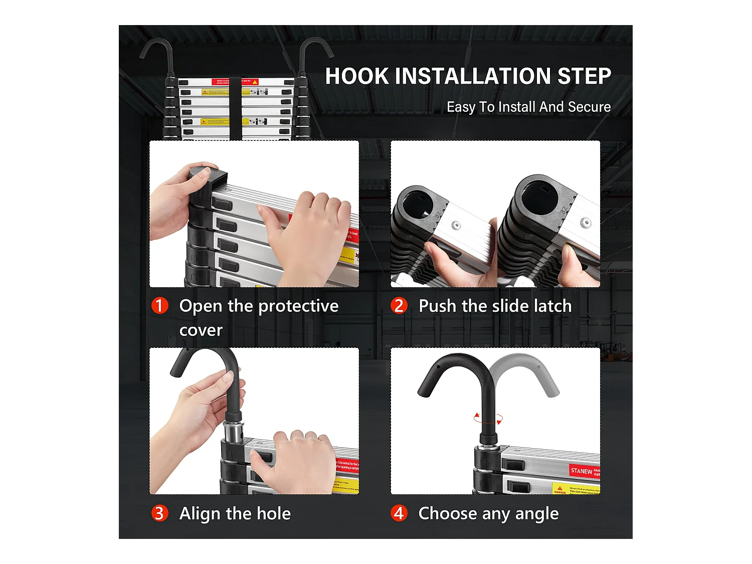 Echelle Escamotable en Aluminium avec Barre Stabilisatrice, Échelle Télescopique 6,2m avec Crochets , Charge 150 KG