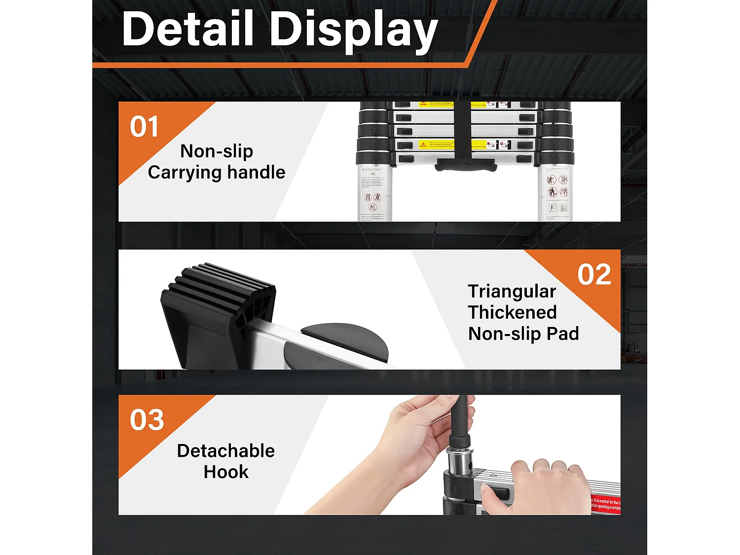 Echelle Escamotable en Aluminium avec Barre Stabilisatrice, Échelle Télescopique 6,2m avec Crochets , Charge 150 KG