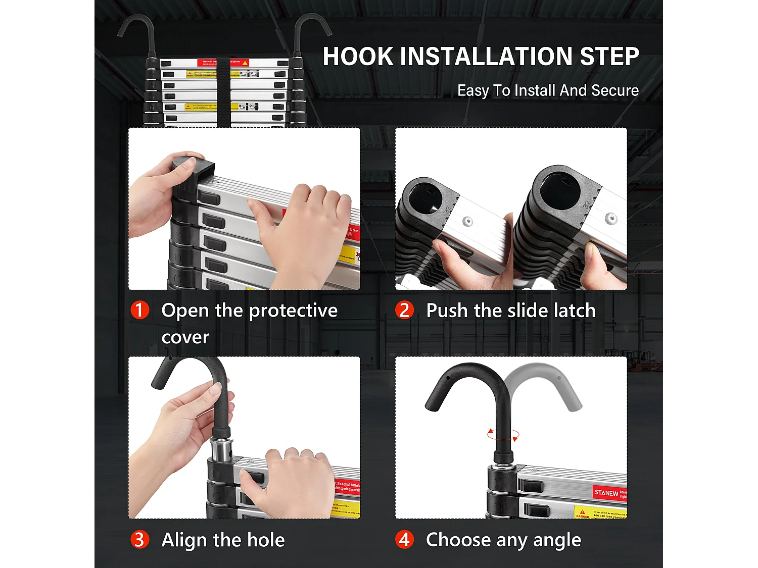 Echelle Escamotable en Aluminium avec Barre Stabilisatrice, Échelle Télescopique 6,2m avec Crochets , Charge 150 KG